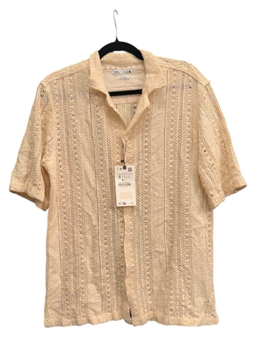ZARA Cream Lace Crochet Short Sleeve Button-Down Shirt
